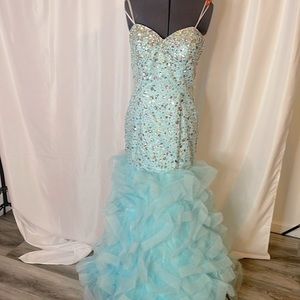 Mac Duggal Strapless Blue Sequin Gown